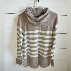 Cyrus Taupe and White Striped Cowl Neck Sweater